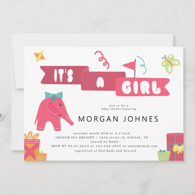Elephant Party Girl | Baby Shower Invitation (Front)