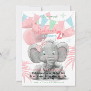 Elephant party girl's birthday invitation