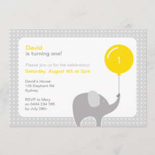 Elephant Party Invitation, Yellow & Gray Invitation