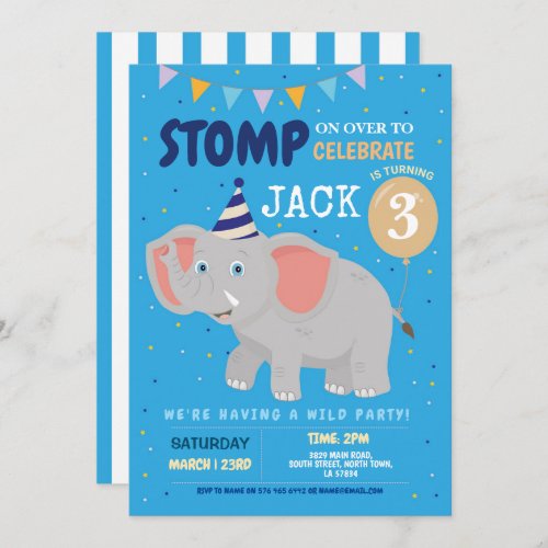 Elephant Party Kids Birthday Wild Fun Invitation