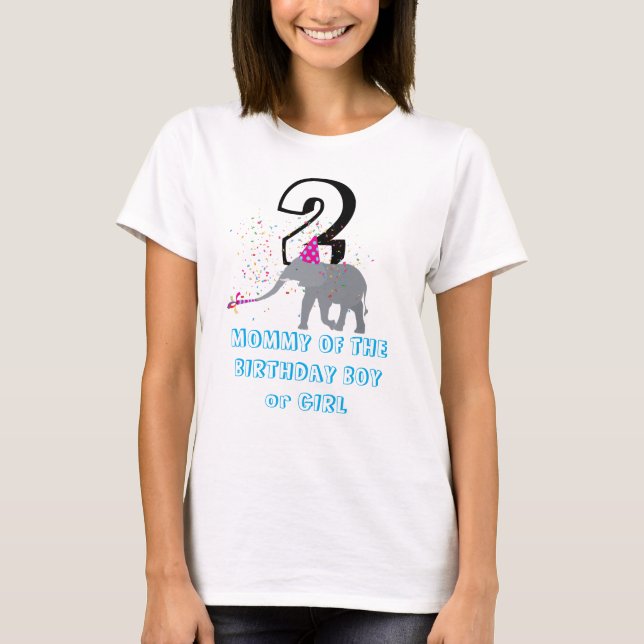 Elephant Partying - Animal Birthday Mommy Girl Boy T-Shirt (Front)
