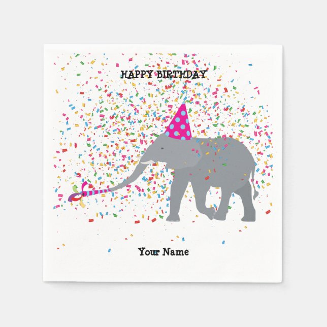 Elephant Partying - Animals at Birthday Party Napkins (Front)
