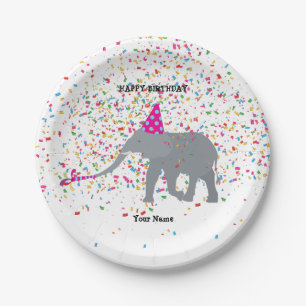 Elephant Partying - Animals at Birthday Party Paper Plates
