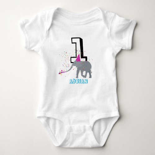 Elephant Partying _ Animals Birthday Age Boy Girl  Baby Bodysuit