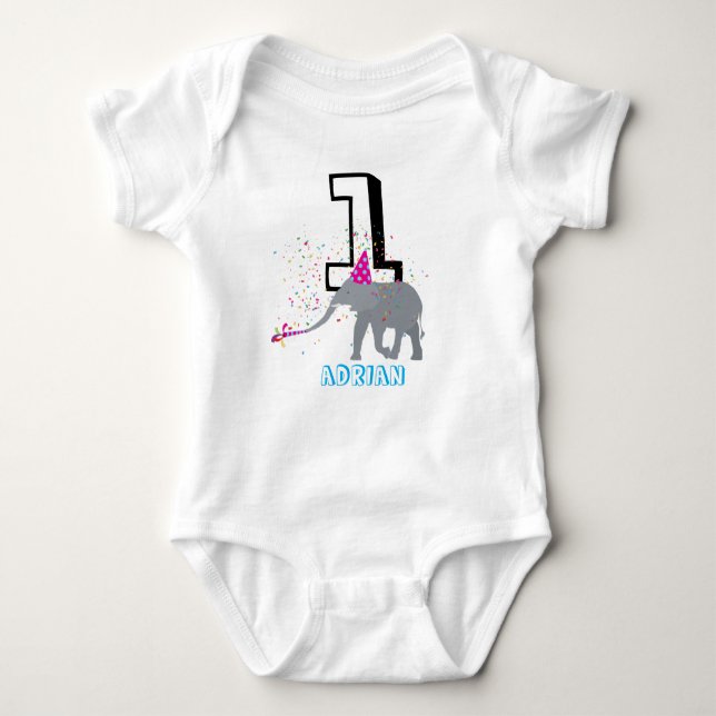 Elephant Partying - Animals Birthday Age Boy Girl  Baby Bodysuit (Front)