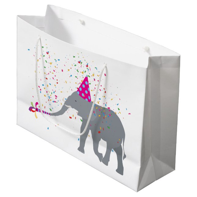 Elephant Partying - Animals Having a Party Large Gift Bag (Front Angled)