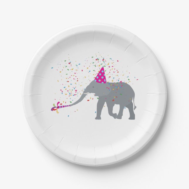 Elephant Partying - Animals Having a Party Paper Plates (Front)