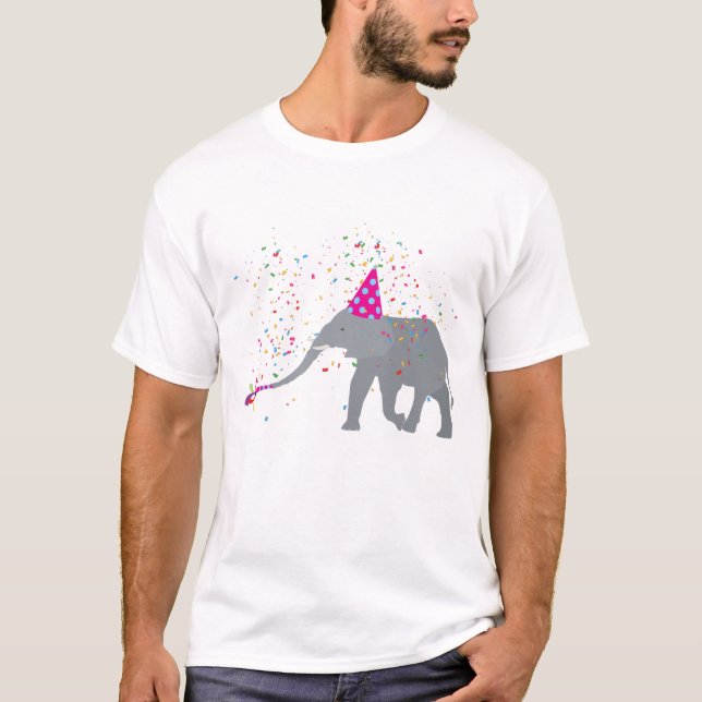 Elephant Partying - Animals Having a Party T-Shirt (Front)