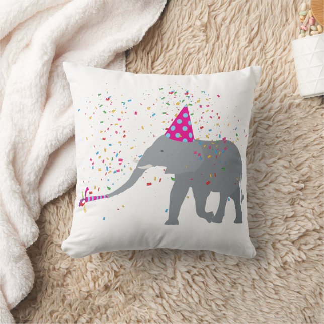 Elephant Partying - Animals Having a Party Throw Pillow (Blanket)