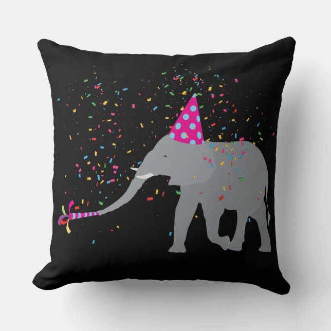 Elephant Partying - Animals Having a Party Throw Pillow (Front)