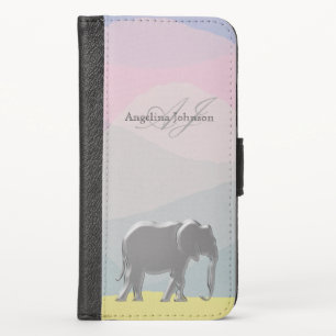 Elephant , Pastel Watercolor Aquarelle Name iPhone XS Wallet Case
