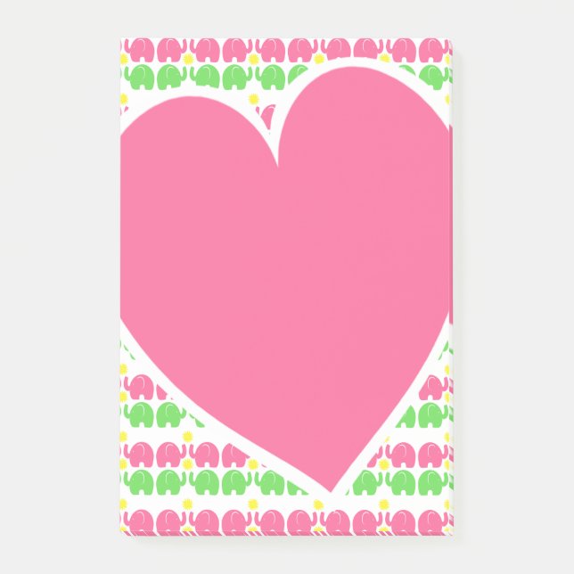 Elephant Pattern and Heart Post-it Notes (Front)