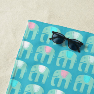 Elephant Pattern Aqua Beach Towel