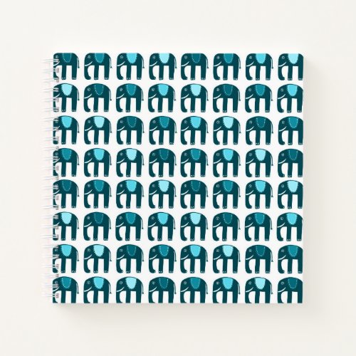 Elephant Pattern Aqua Blue Notebook