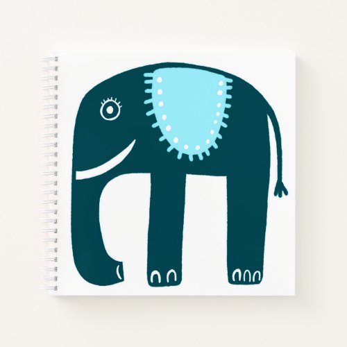 Elephant Pattern Aqua Blue Notebook