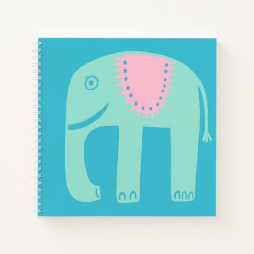 Elephant Pattern Aqua Pink Notebook