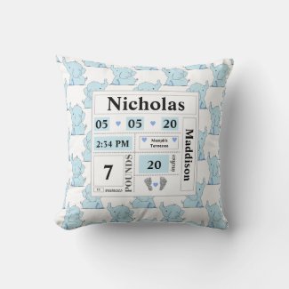 Elephant Pattern Birth Announcement Stats Blue