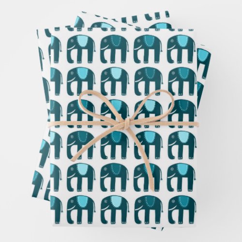 Elephant Pattern Cute Bright Simple Blue Aqua Gift Wrapping Paper Sheets