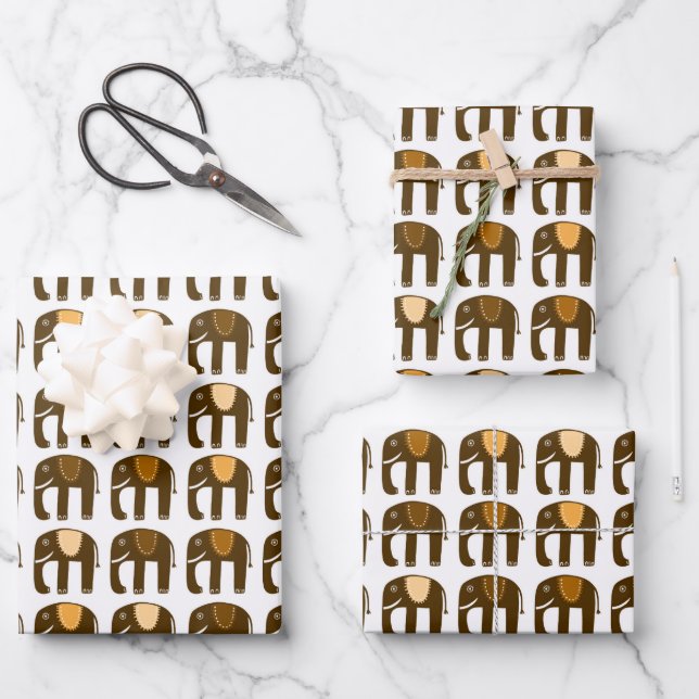 Elephant Pattern Cute Earthy Simple Brown Gift Wrapping Paper Sheets (Front)