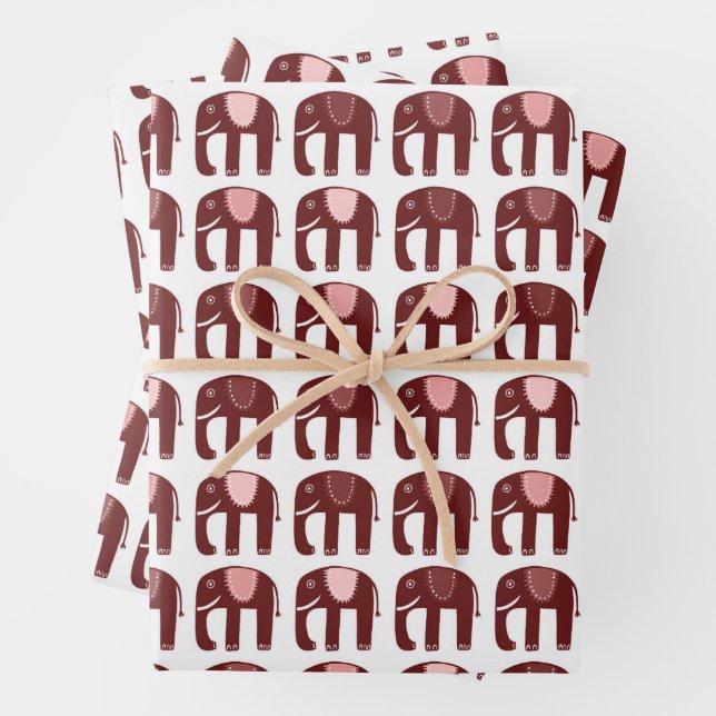 Elephant Pattern Cute Muted Simple Pink Red Gift  Wrapping Paper Sheets (In situ)
