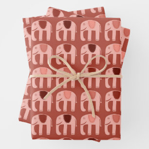 Elephant Pattern Cute Muted Simple Pink Red Gift Wrapping Paper Sheets