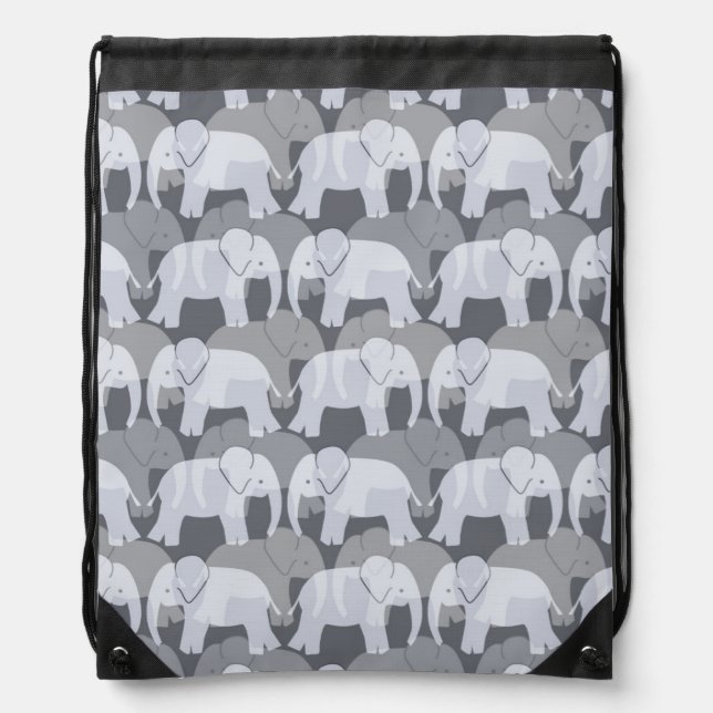 Elephant Pattern Drawstring Backpack - Grey (Front)