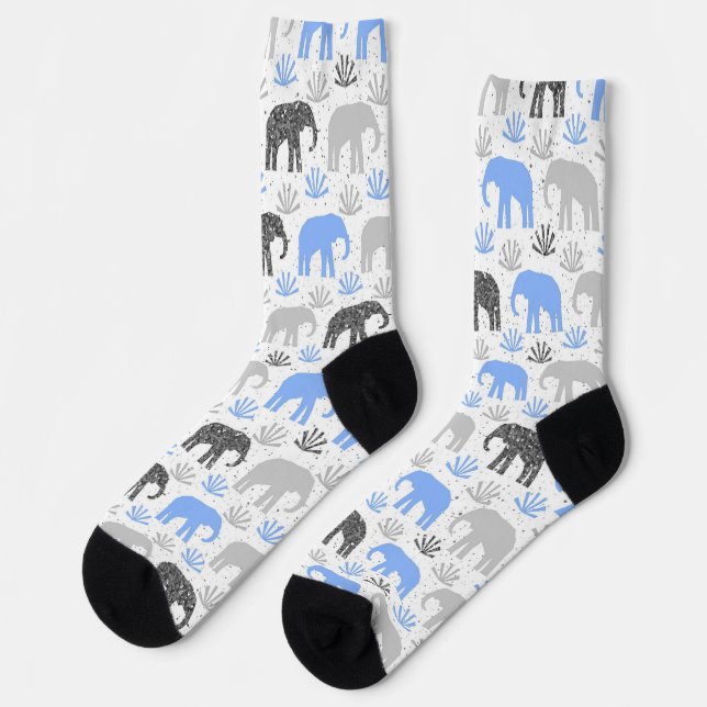 Elephant pattern gray blue glittery socks (Left)