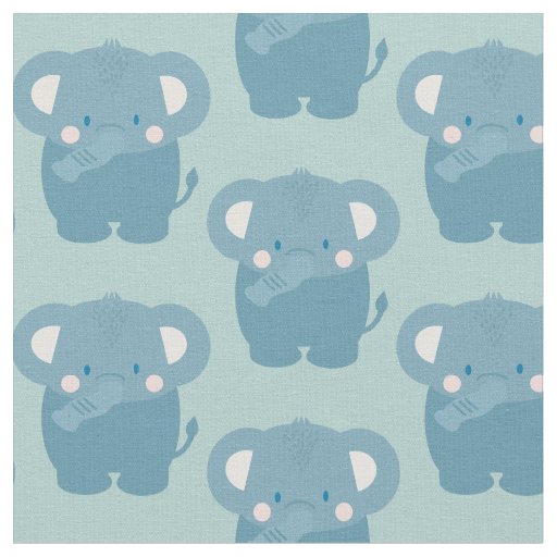 Elephant Pattern Light Blue Fabric