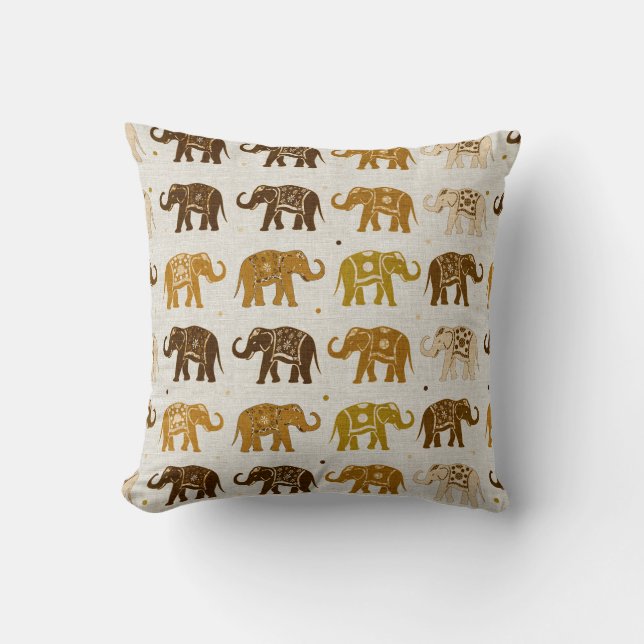 Elephant Pattern Linen Look Pillow (Front)