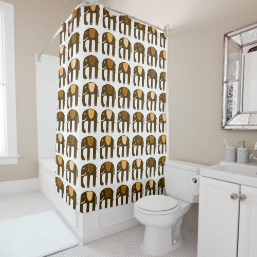 Elephant Pattern Neutral Brown Shower Curtain