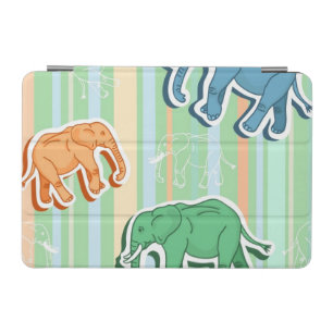 Elephant Pattern On Green Stripes iPad Mini Cover