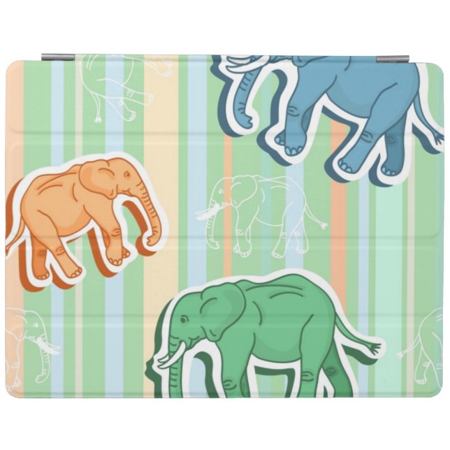 Elephant Pattern On Green Stripes iPad Smart Cover (Horizontal)