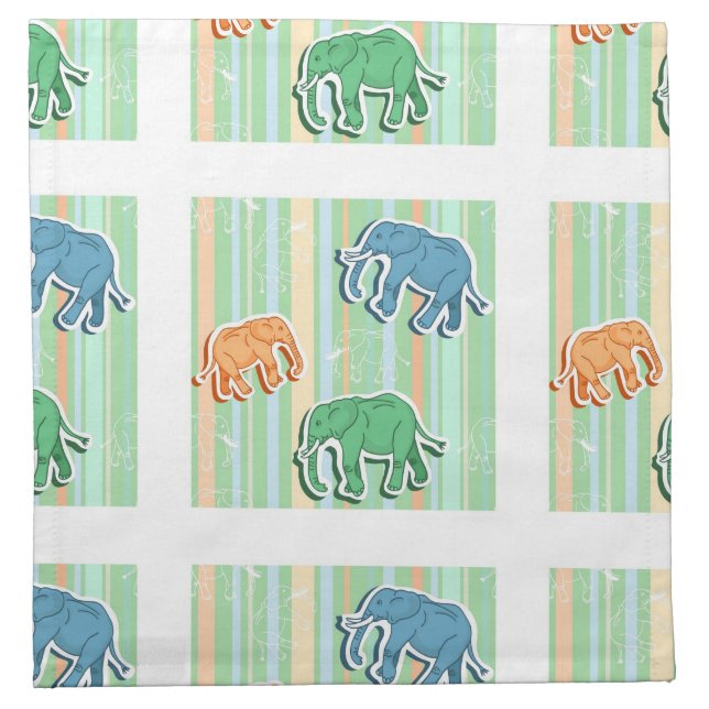 Elephant Pattern On Green Stripes Napkin (Front)