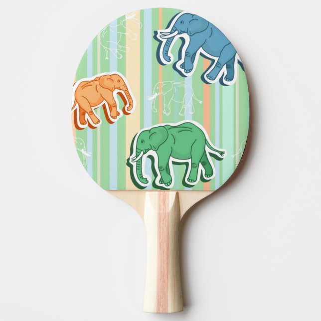Elephant Pattern On Green Stripes Ping-Pong Paddle (Front)