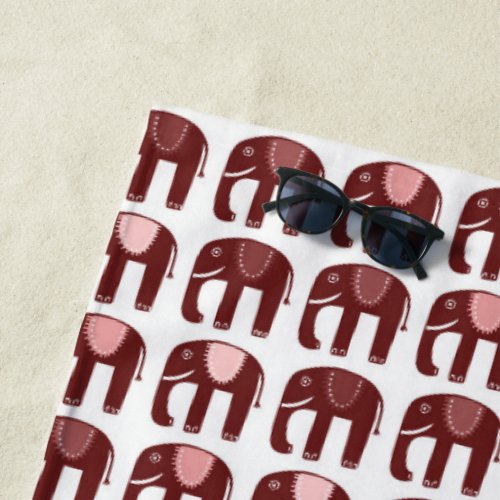 Elephant Pattern Pink Beach Towel