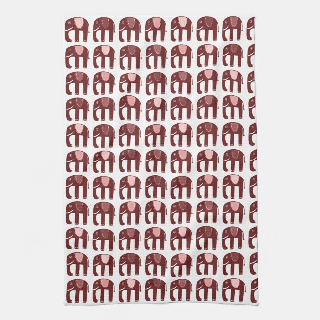 Elephant Pattern Pink Kitchen Towel (Vertical)
