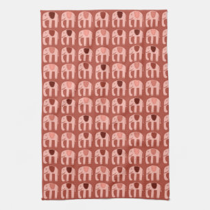 Elephant Pattern Pink Red Kitchen Towel