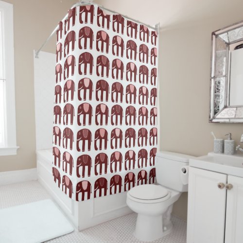 Elephant Pattern Pink Red Shower Curtain