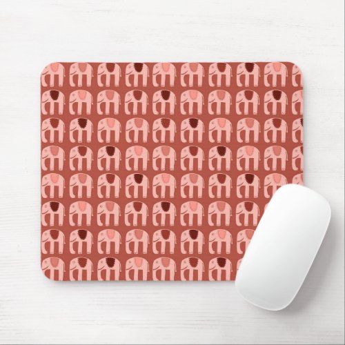 Elephant Pattern Red Pink Mouse Pad
