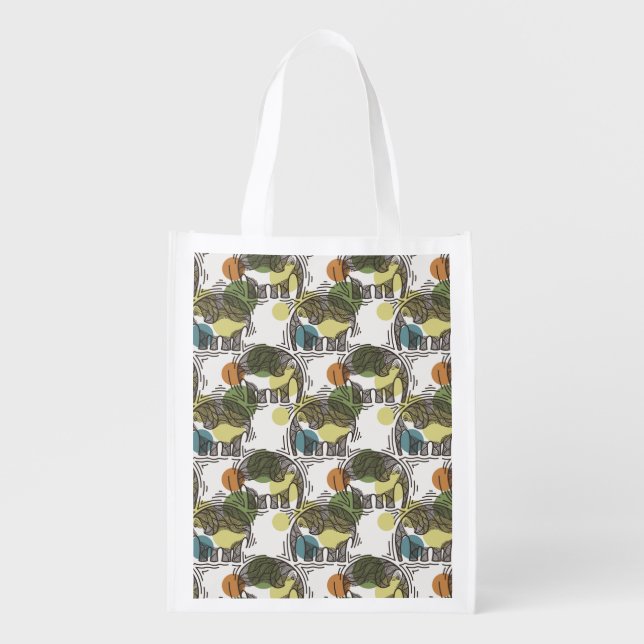 Elephant Pattern Reusable Grocery Bag (Front)