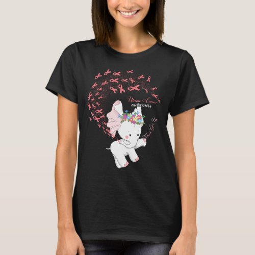 Elephant Peach Ribbon Uterine Cancer Awareness  T_Shirt