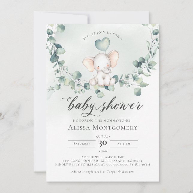 Elephant Peanut Baby Shower Invitation (Front)
