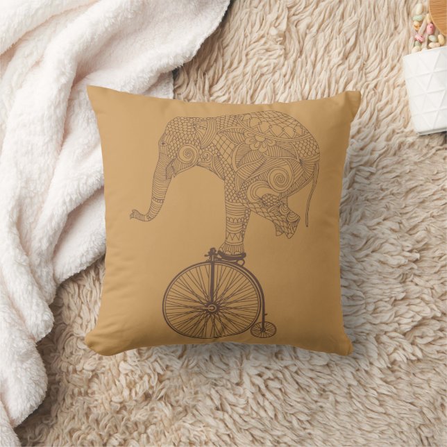 Elephant Penny Farthing Bicycle Balance Throw Pillow (Blanket)