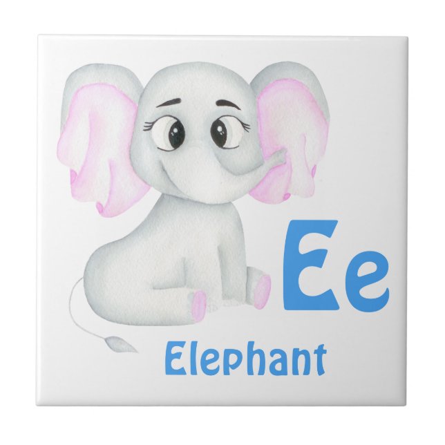 Elephant personalize ABC: Letter E - Add Your Name Ceramic Tile (Front)