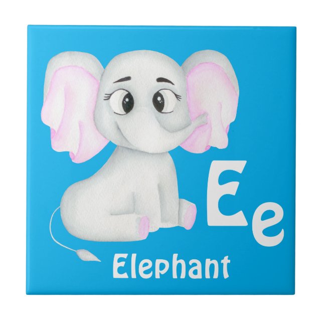 Elephant personalize ABC: Letter E - Add Your Name Ceramic Tile (Front)