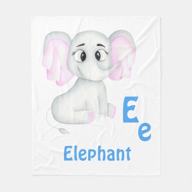 Elephant personalize ABC: Letter E - Add Your Name Fleece Blanket (Front)