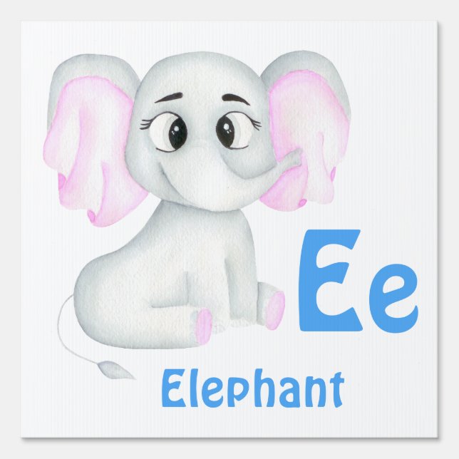 Elephant personalize ABC: Letter E - Add Your Name Sign (Front)