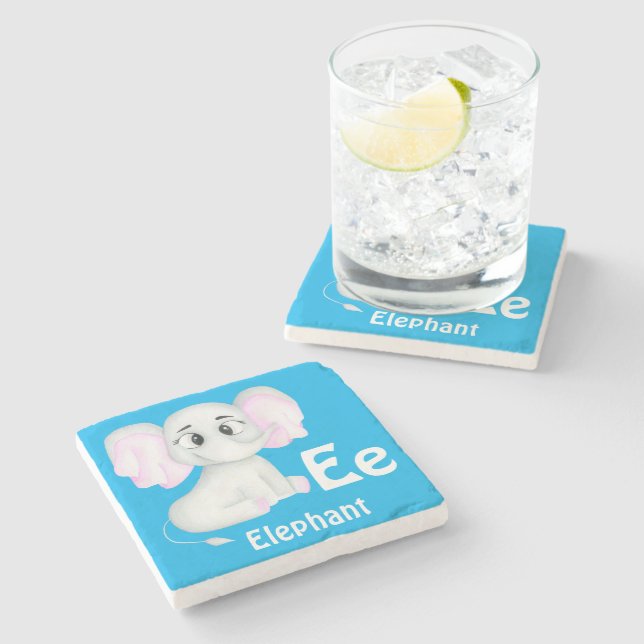 Elephant personalize ABC: Letter E - Add Your Name Stone Coaster (Side)