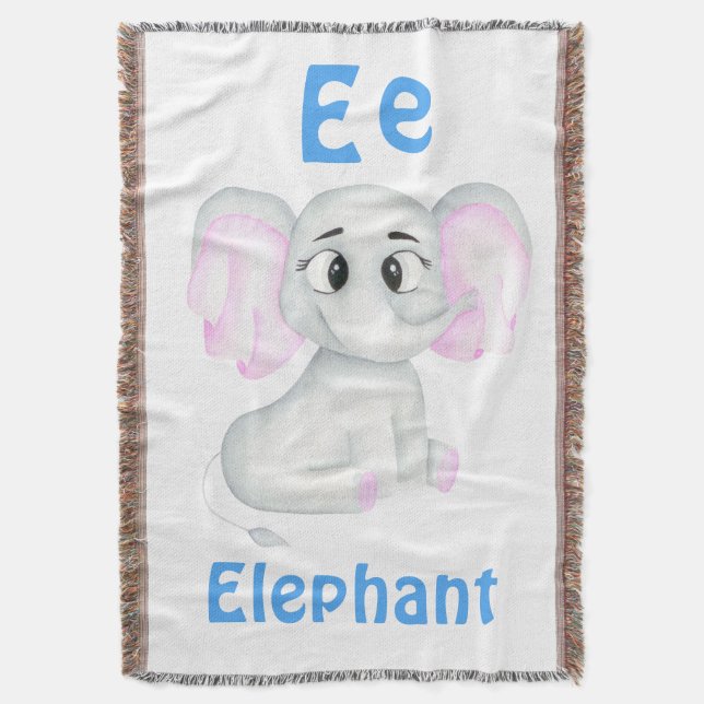 Elephant personalize ABC: Letter E - Add Your Name Throw Blanket (Front Vertical)