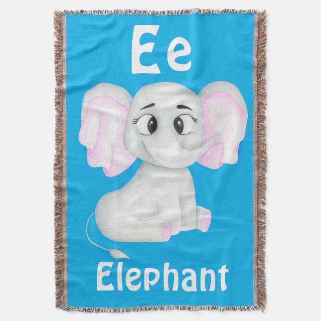 Elephant personalize ABC: Letter E - Add Your Name Throw Blanket (Front Vertical)